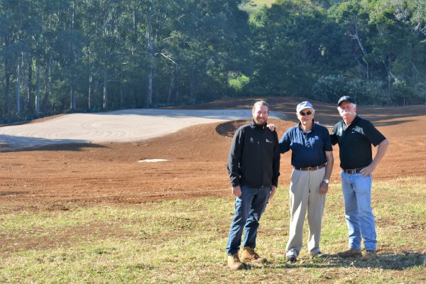 Golf course designer and constructor David Burrup (right) with Maleny Golf Club president Dr Max Whitten (centre) and superintendent Mick McCombe.