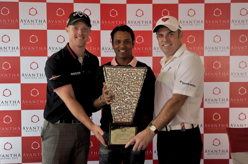 David Horsey, Chowrasia and McGinley with the Avantha Masters trophy