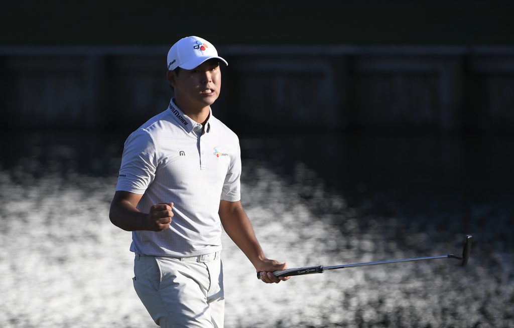 PONTE VEDRA BEACH, FL - MAY 14: Si Woo Kim of Korea reacts to his putt on the 18th hole during the final round of THE PLAYERS Championship on THE PLAYERS Stadium Course at TPC Sawgrass on May 14, 2017, in Ponte Vedra Beach . (Photo by Chris Condon/PGA TOUR)