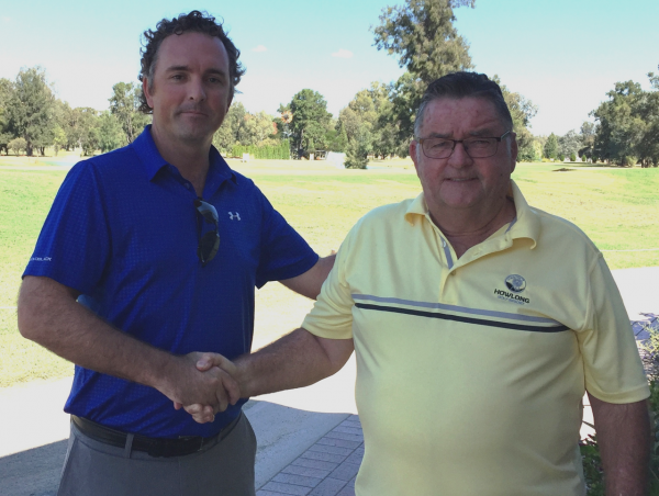 Howlong Golf Resort President Ken Walton is pictured congratulating John Cannon on his appointment as Director of Golf.