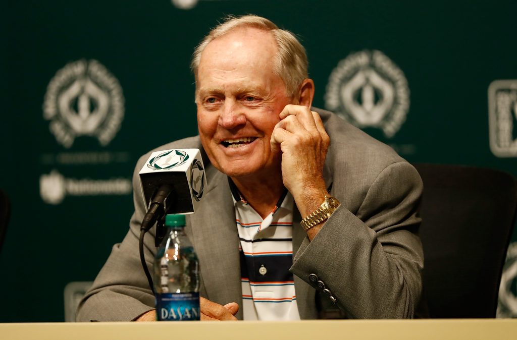 DUBLIN, OH - MAY 30: Jack Nicklaus speaks to the media prior to The Memorial Tournament Presented By Nationwide at Muirfield Village Golf Club on May 30, 2017 in Dublin, Ohio. (Photo by Sam Greenwood/Getty Images)