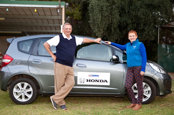 Peter Wight with his new Honda Jazz, presented by Tournament organiser Kym Doherty
